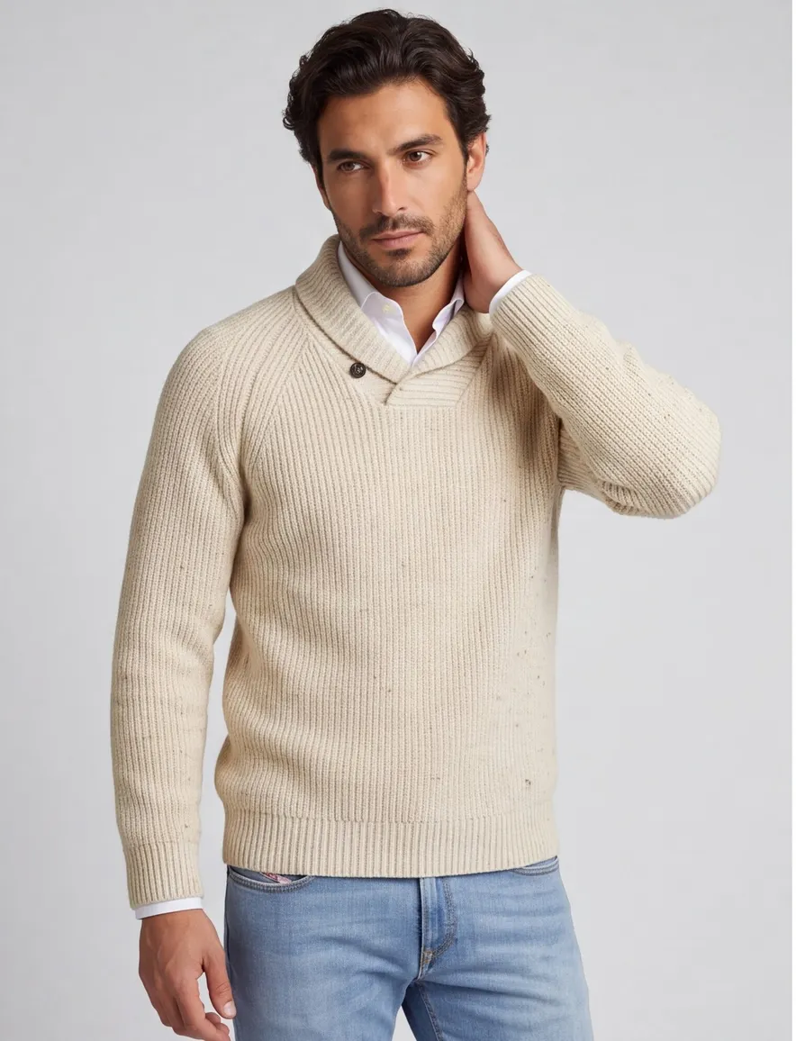 Barbour schipperstrui grof gebreid creme gemêleerd