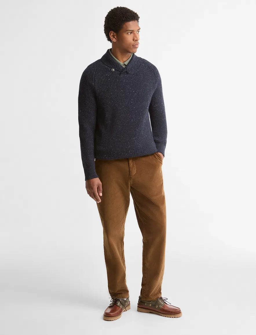Barbour trui v hals donkerblauw gemeleerd gebreid