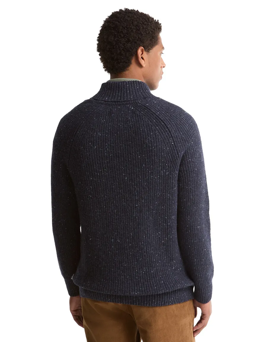 Barbour trui v hals donkerblauw gemeleerd gebreid