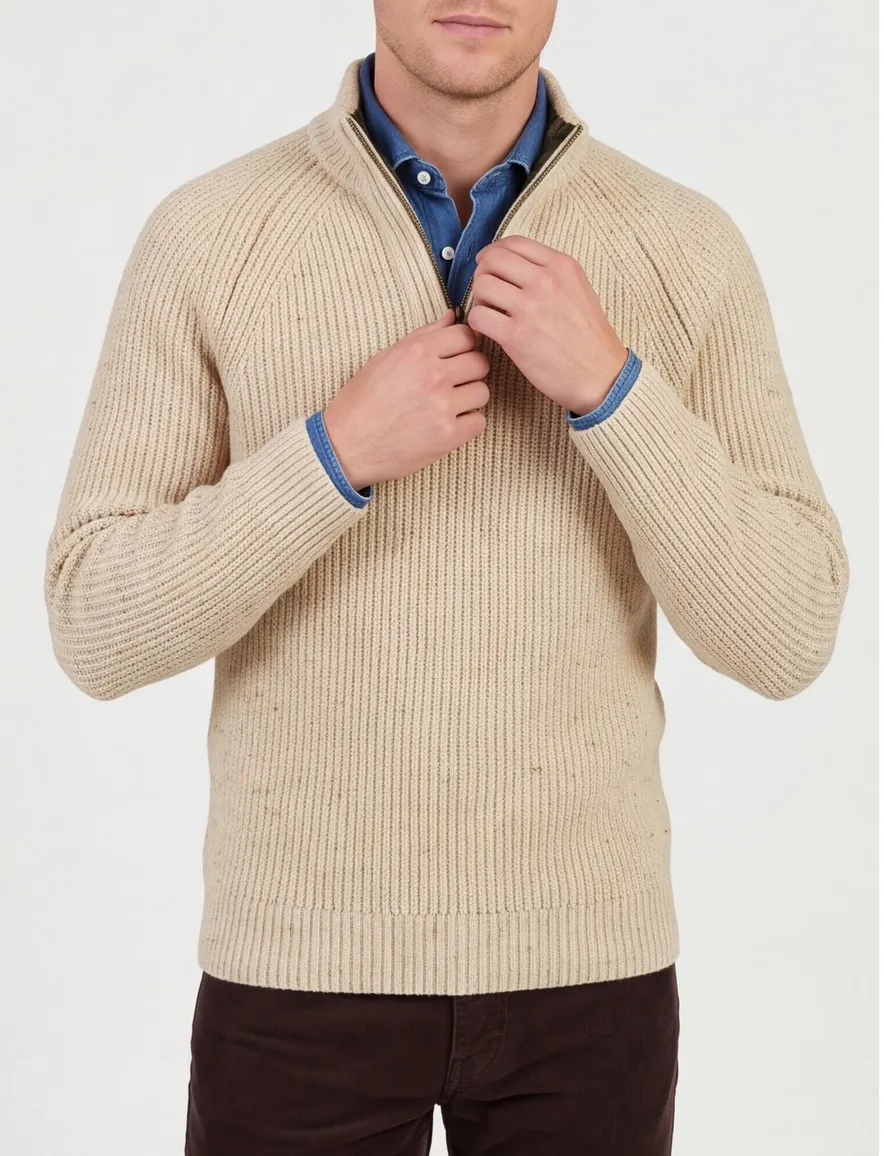 Barbour half zip trui beige gebreid