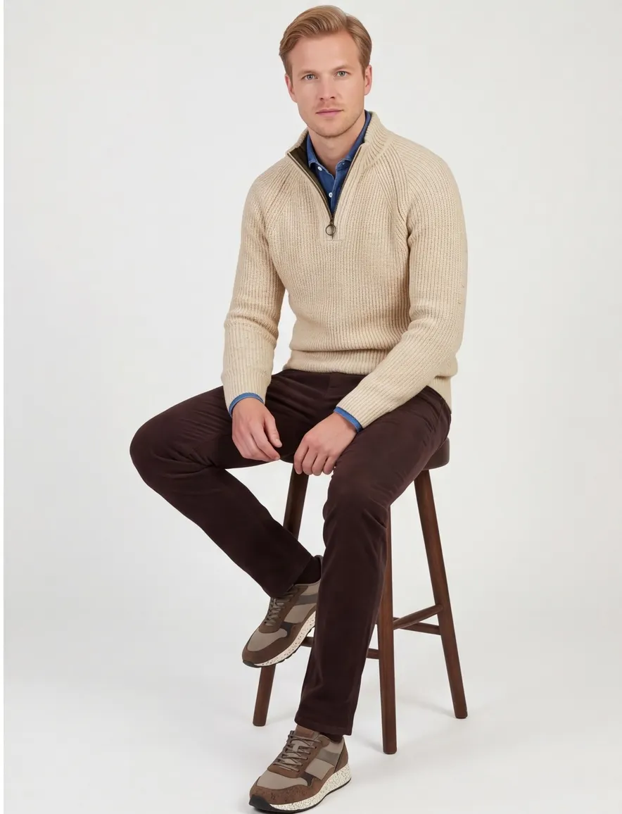 Barbour half zip trui beige gebreid