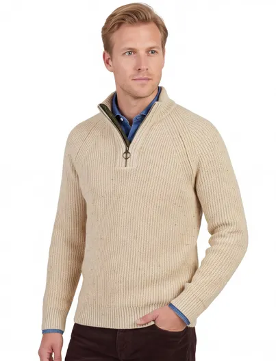 Barbour Barbour half zip trui beige gebreid
