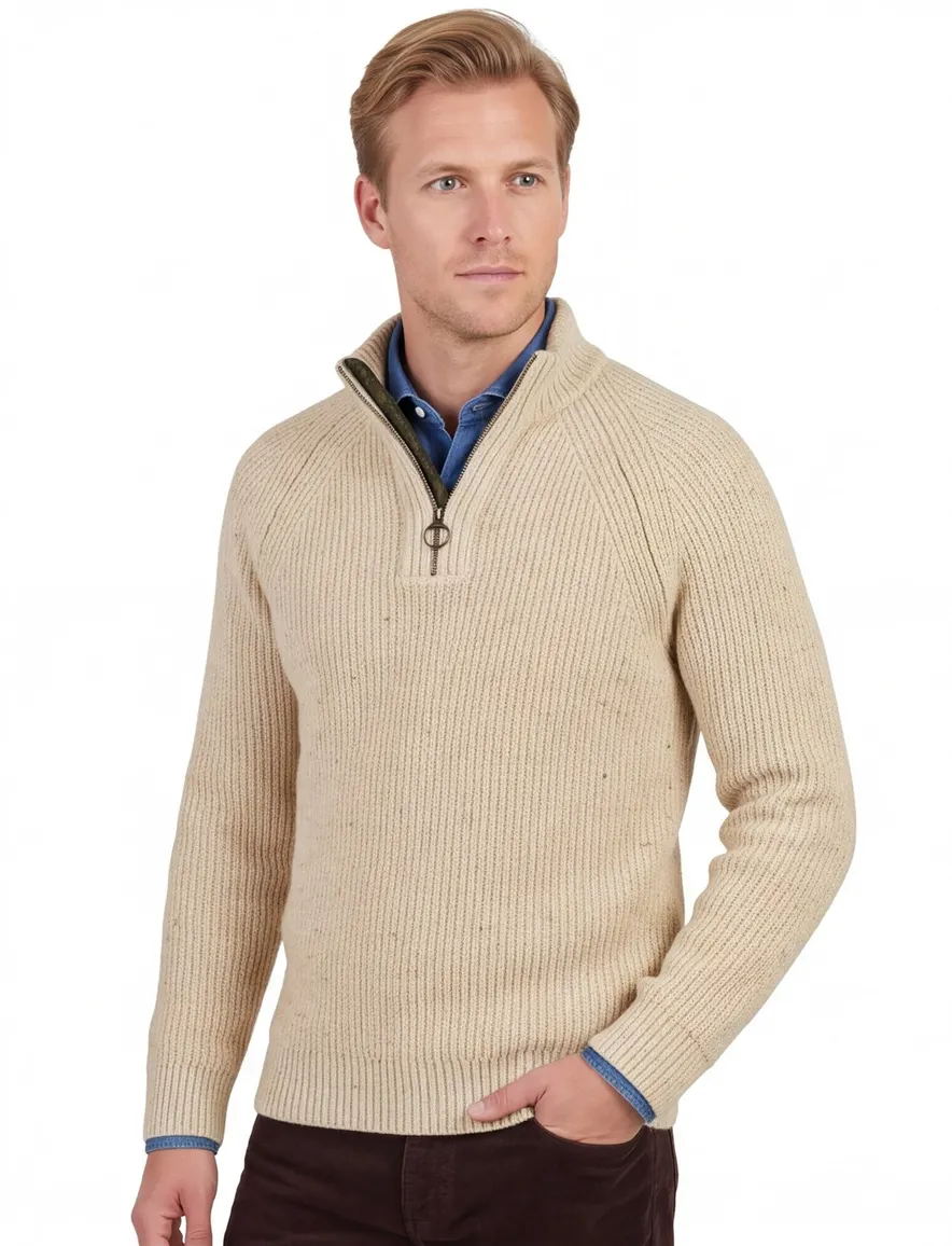 Barbour half zip trui beige gebreid