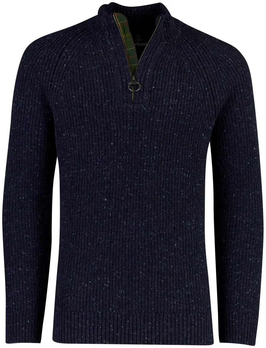 Barbour trui half zip blauw grof gebreid