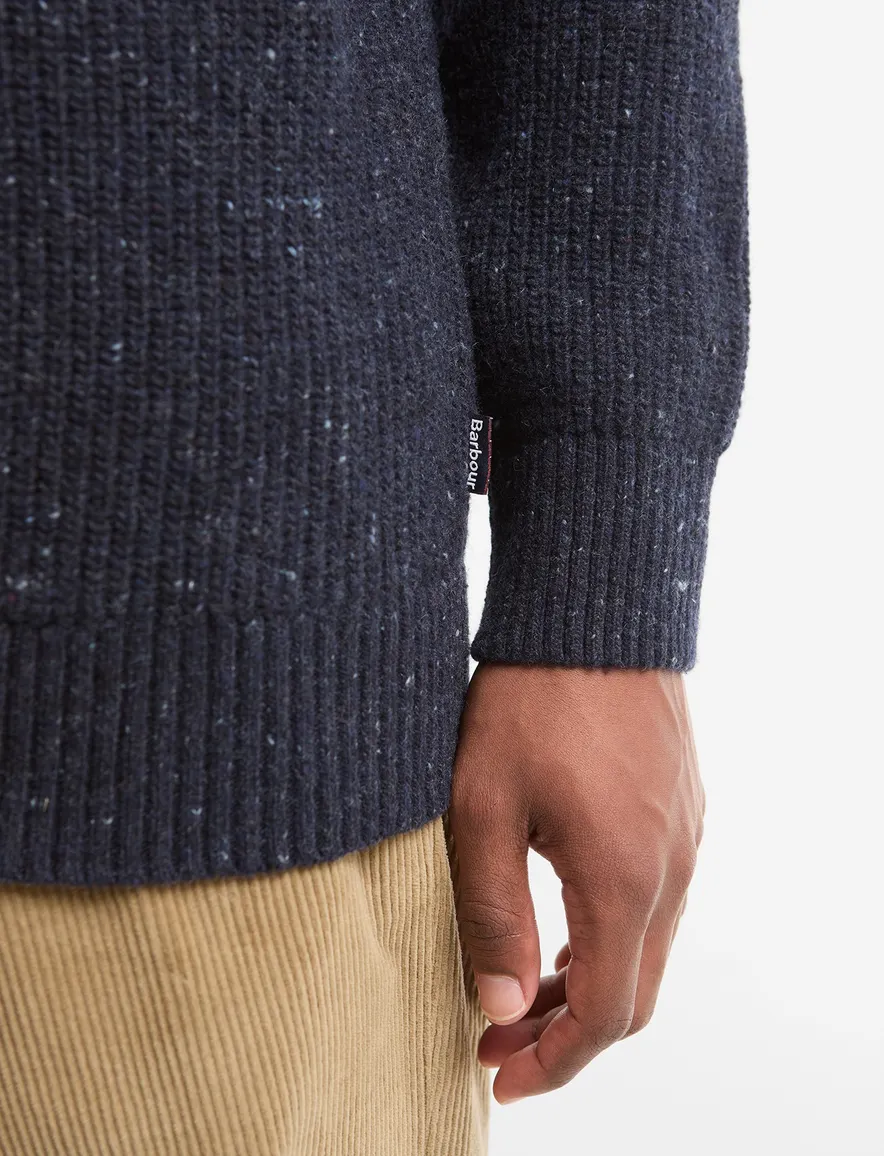 Barbour trui half zip blauw grof gebreid