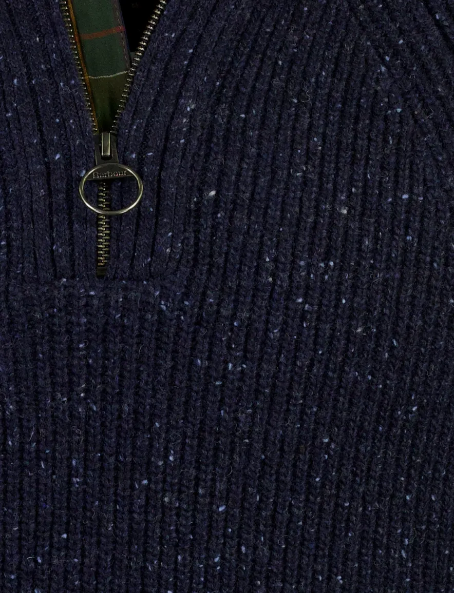 Barbour trui half zip blauw grof gebreid