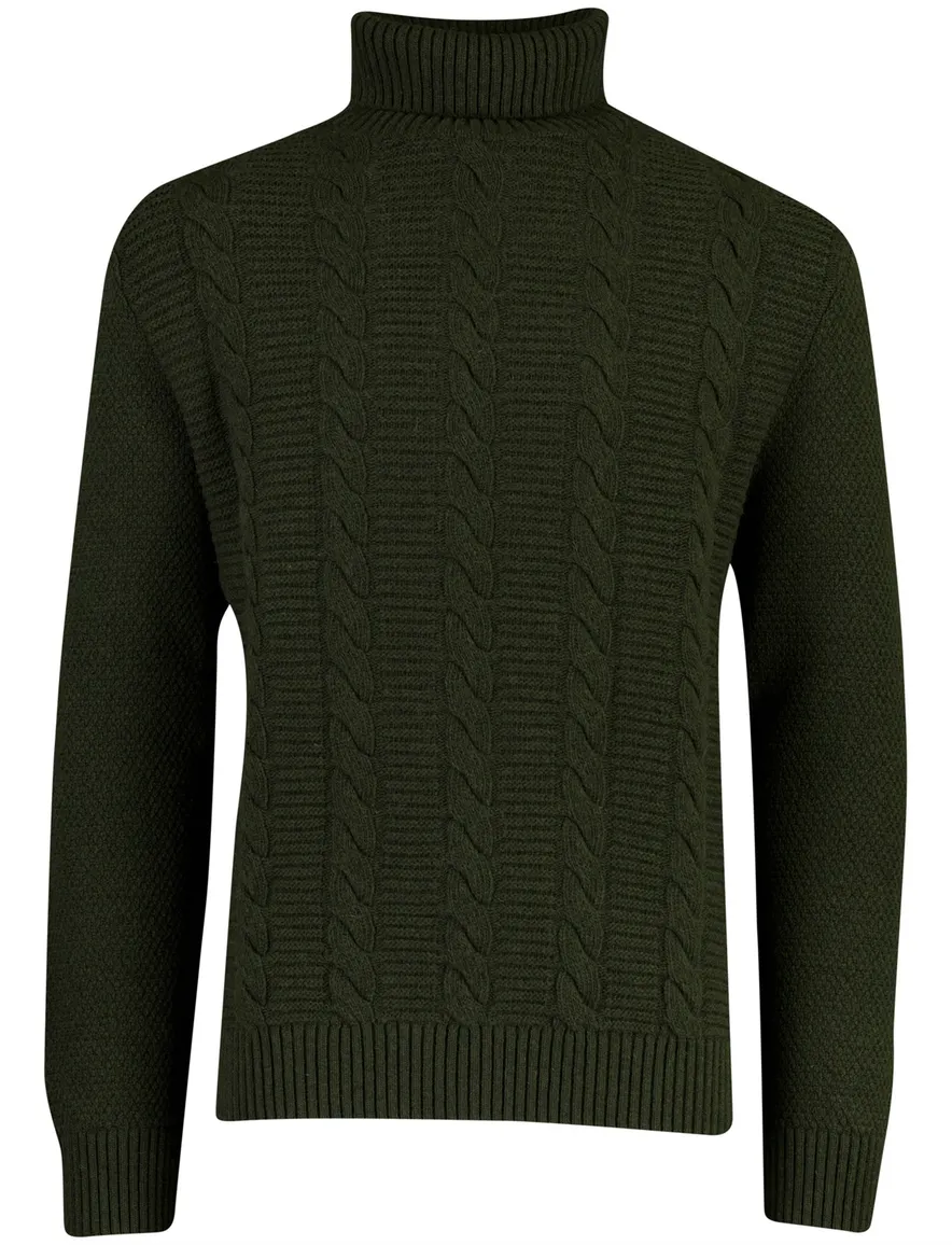 Barbour coltrui groen rollneck sweater grof gebreid