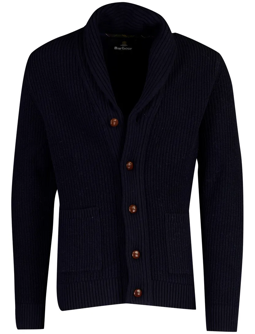Vest Barbour donkerblauw wol elleboogstukken