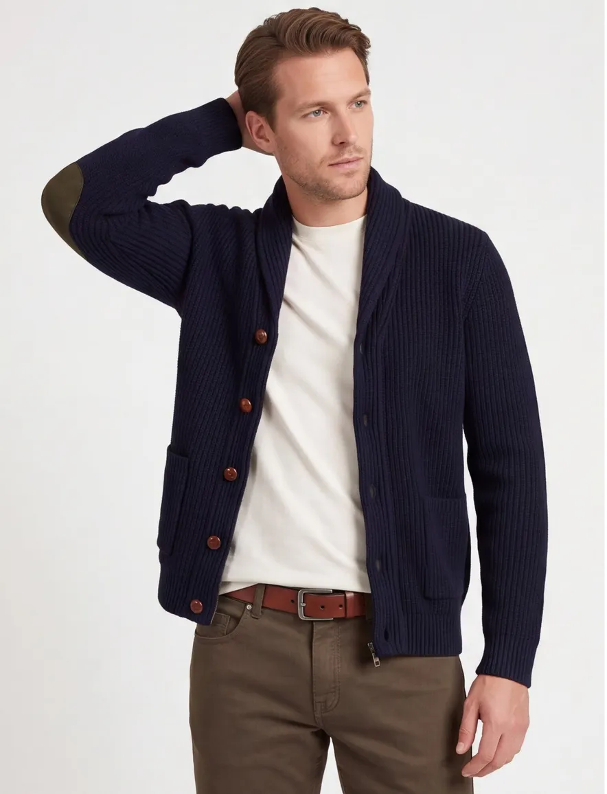 Barbour wollen vest donkerblauw met elleboogstukken