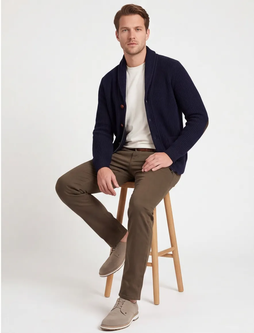 Barbour wollen vest donkerblauw met elleboogstukken