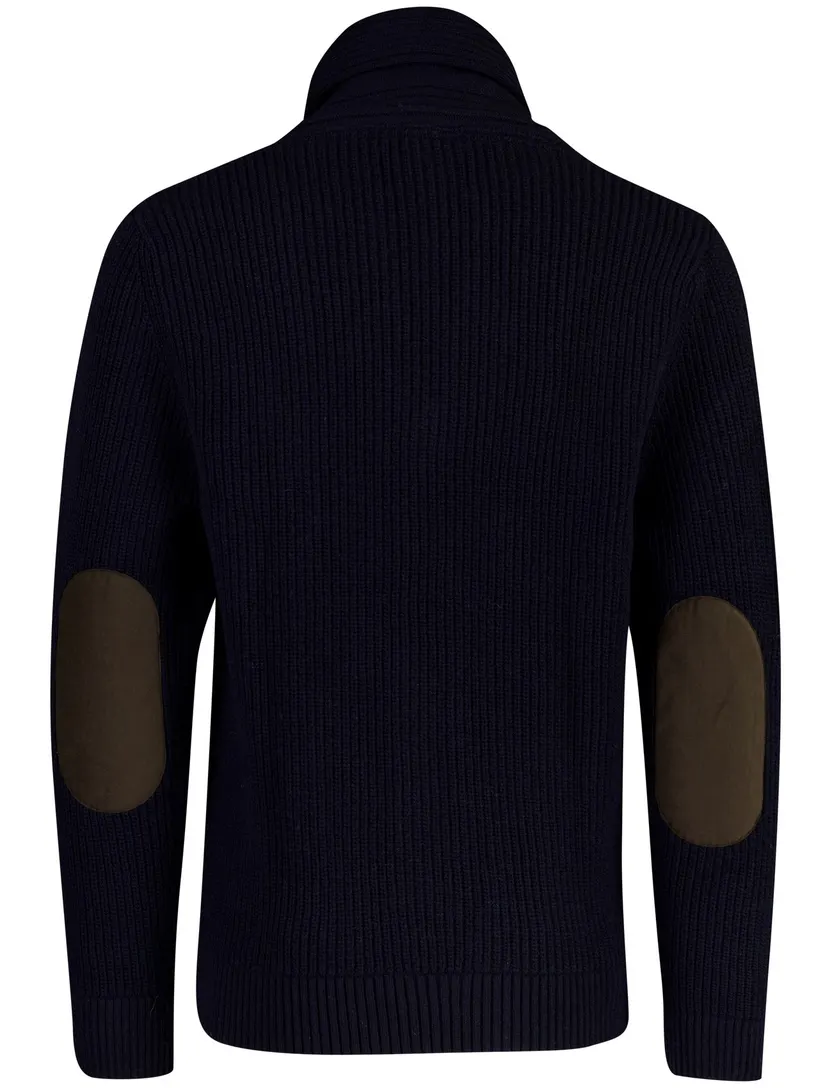 Vest Barbour donkerblauw wol elleboogstukken