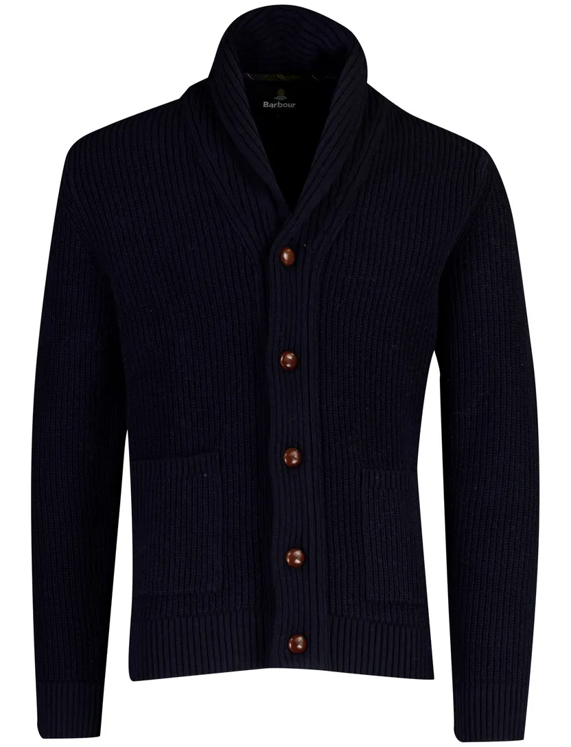 Vest Barbour donkerblauw wol elleboogstukken