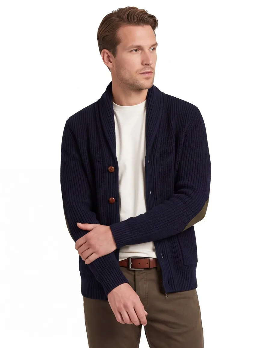 Barbour wollen vest donkerblauw met elleboogstukken