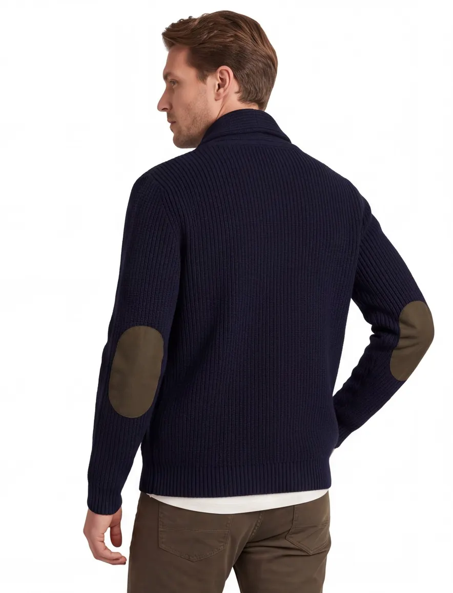 Barbour wollen vest donkerblauw met elleboogstukken