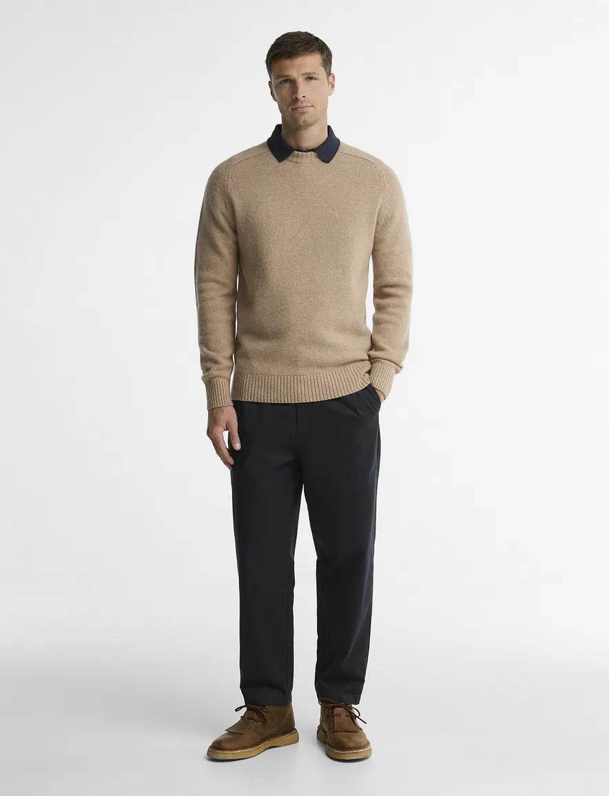 Barbour trui camel lamswol ronde hals