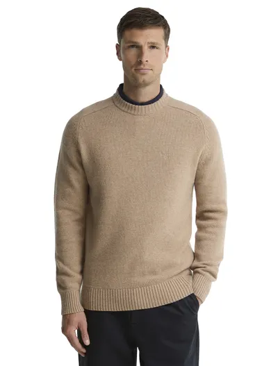 Barbour Barbour trui camel lamswol ronde hals