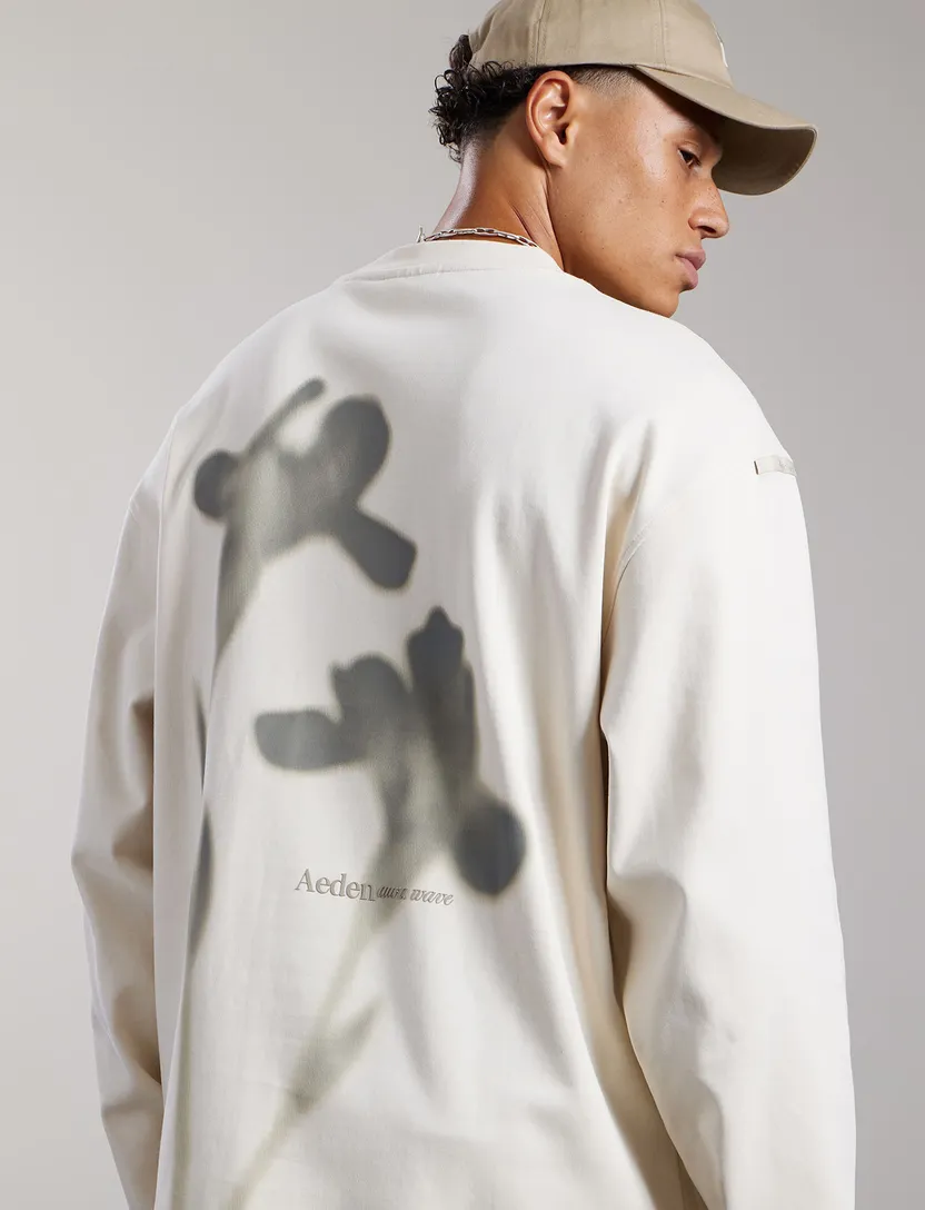 T-shirt Aeden creme backprint lange mouw