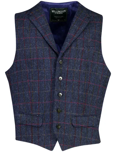 Wellington of Bilmore Wellington of Bilmore gilet blauw geruit wol