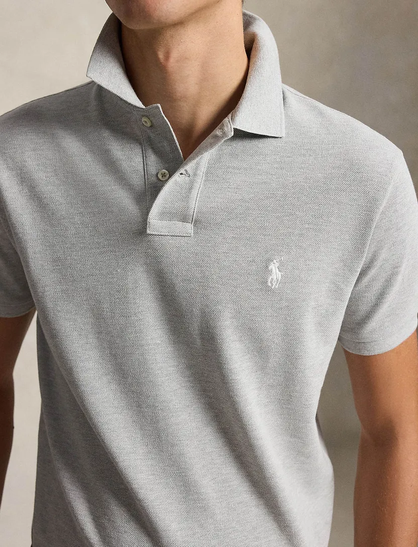 Polo Ralph Lauren Custom Slim Fit poloshirt grijs gemêleerd