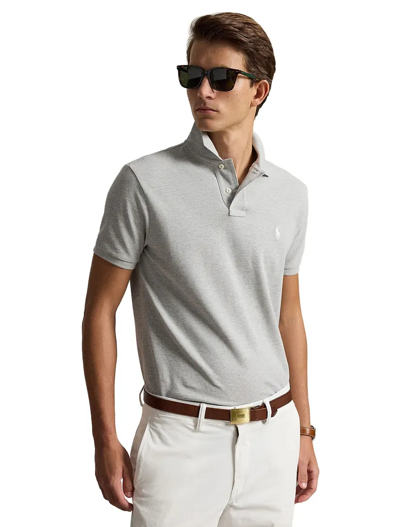 Polo Ralph Lauren Custom Slim Fit poloshirt grijs gemêleerd