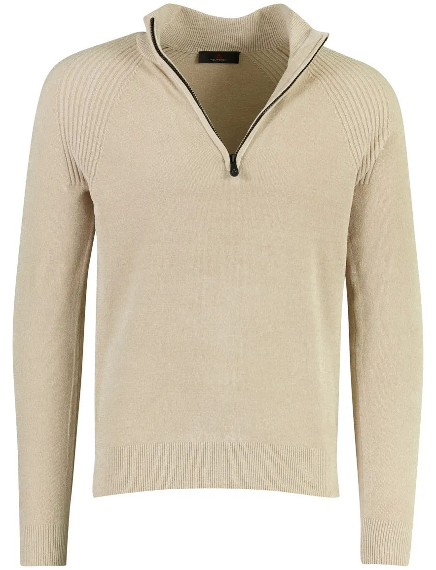 Thomas Maine half zip trui beige gemeleerd