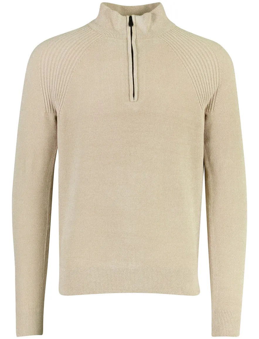 Thomas Maine half zip trui beige gemeleerd