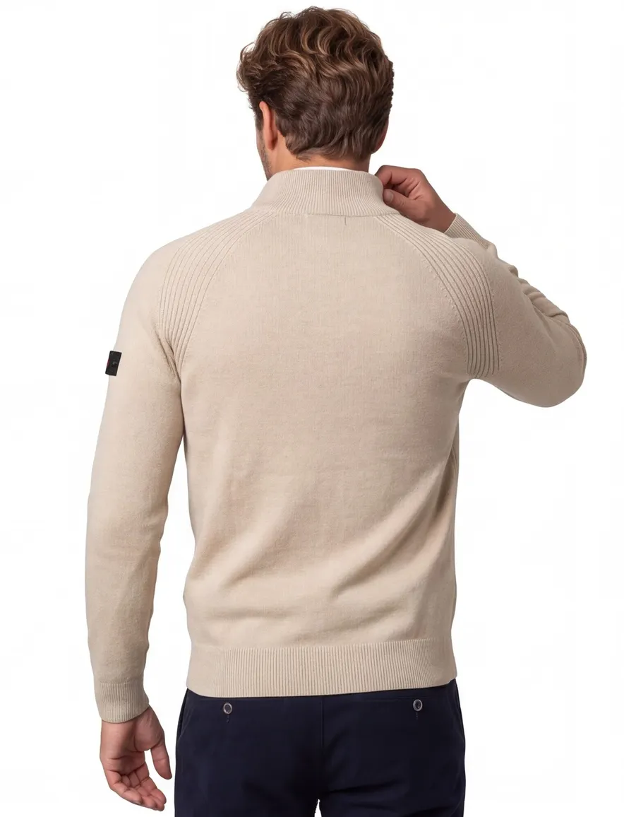 Thomas Maine half zip trui beige gemeleerd
