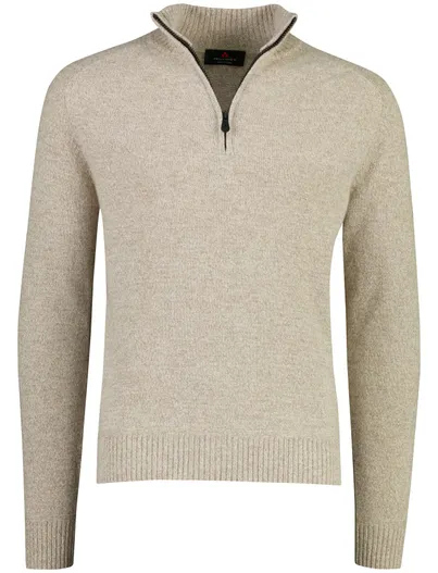Peuterey Peuterey trui half zip beige gemêleerd gebreid