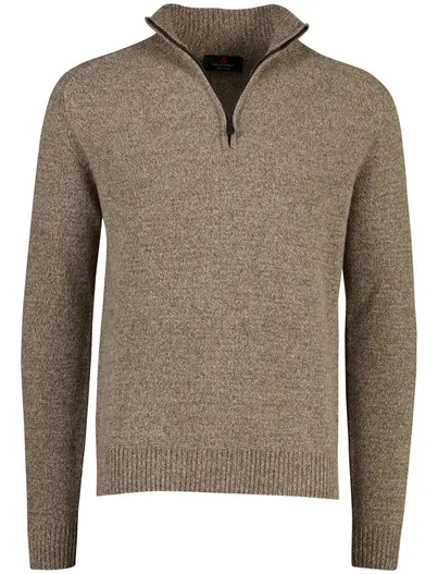 Peuterey Peuterey trui half zip bruin gemeleerd gebreid