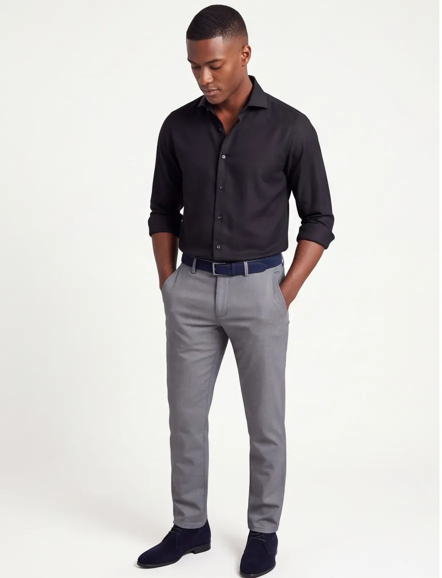 John Miller Slim Fit overhemd zwart stretch
