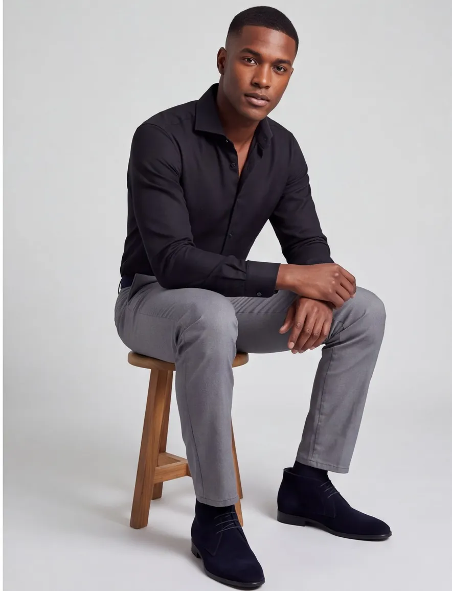 John Miller Slim Fit overhemd zwart stretch
