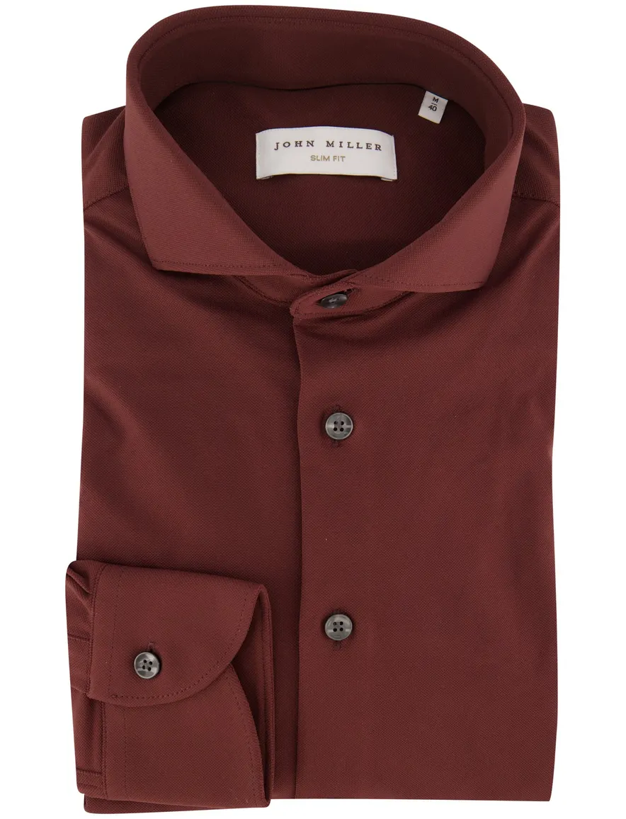 John Miller Slim Fit overhemd bordeaux stretch