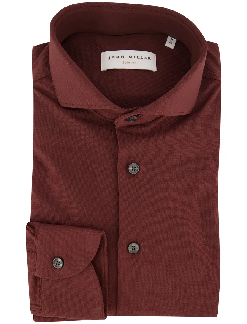 Knitted overhemd John Miller Slim Fit bordeaux stretch
