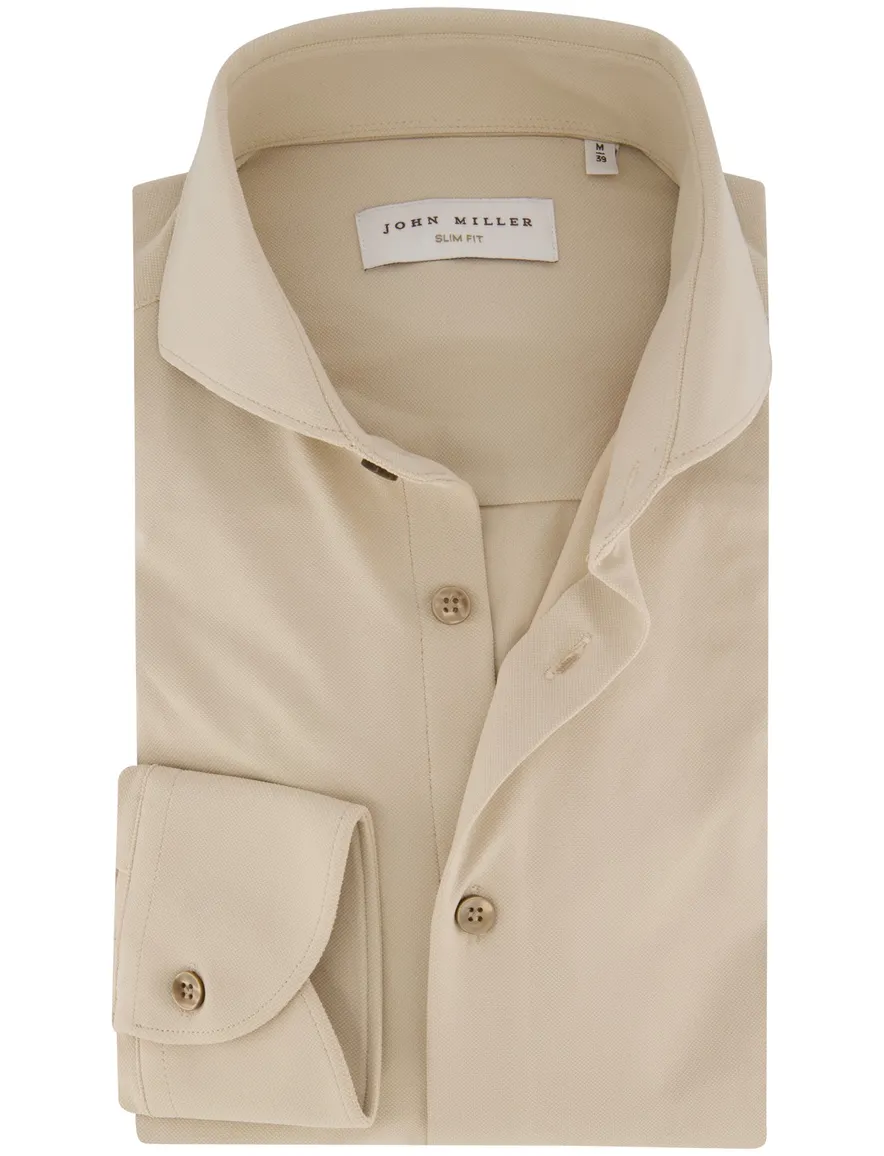 John Miller Slim Fit overhemd beige stretch