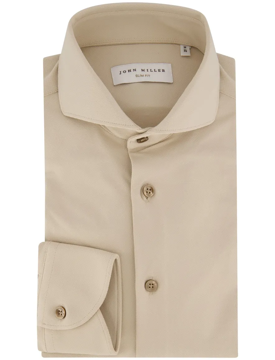 John Miller Slim Fit overhemd beige stretch