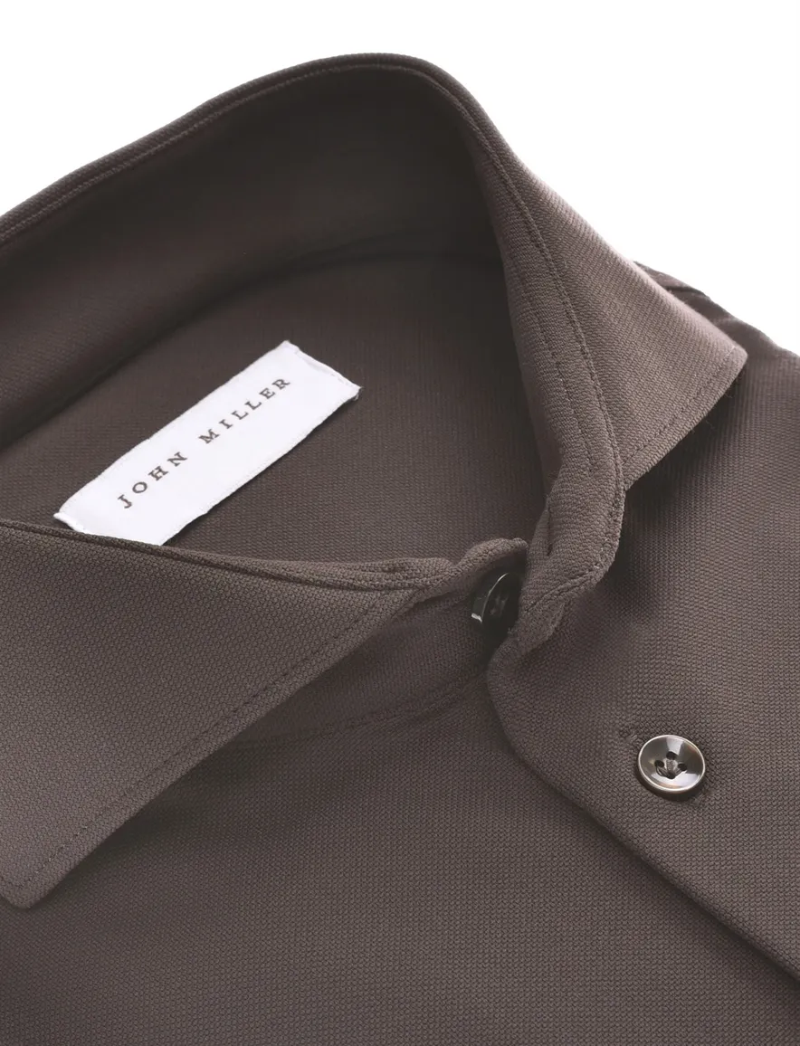John Miller Slim Fit overhemden bruin stretch