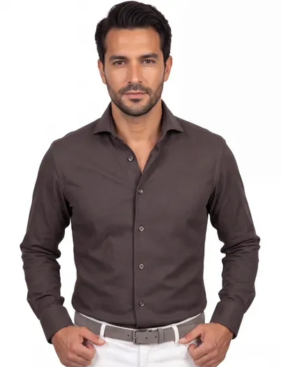 John Miller John Miller Slim Fit overhemden bruin stretch