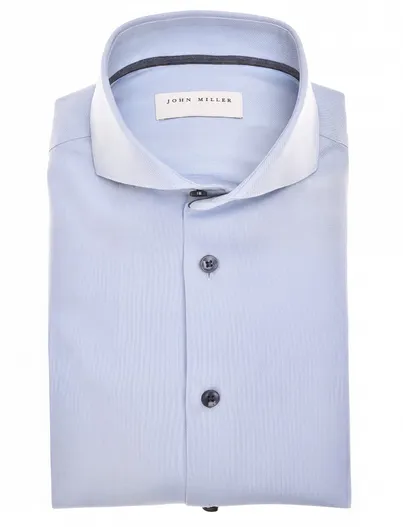 John Miller Lichtblauw overhemden John Miller Slim Fit normale lengte