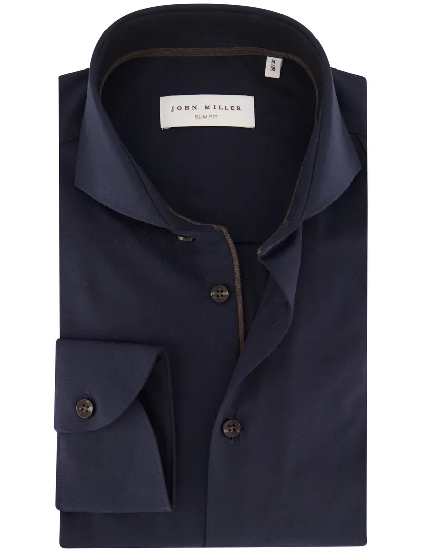 Overhemd John Miller Slim Fit donkerblauw stretch