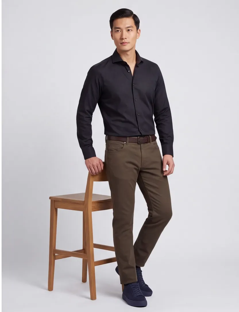 Overhemd John Miller Slim Fit donkerblauw stretch
