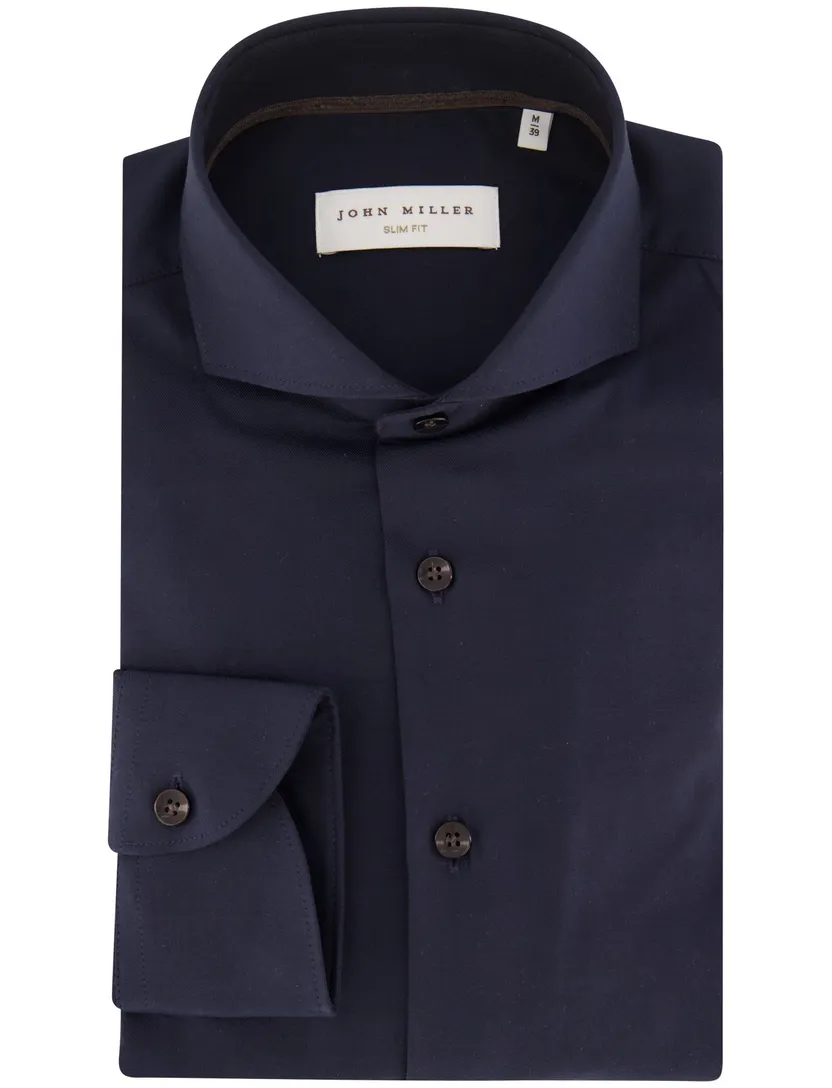 Overhemd John Miller Slim Fit donkerblauw stretch