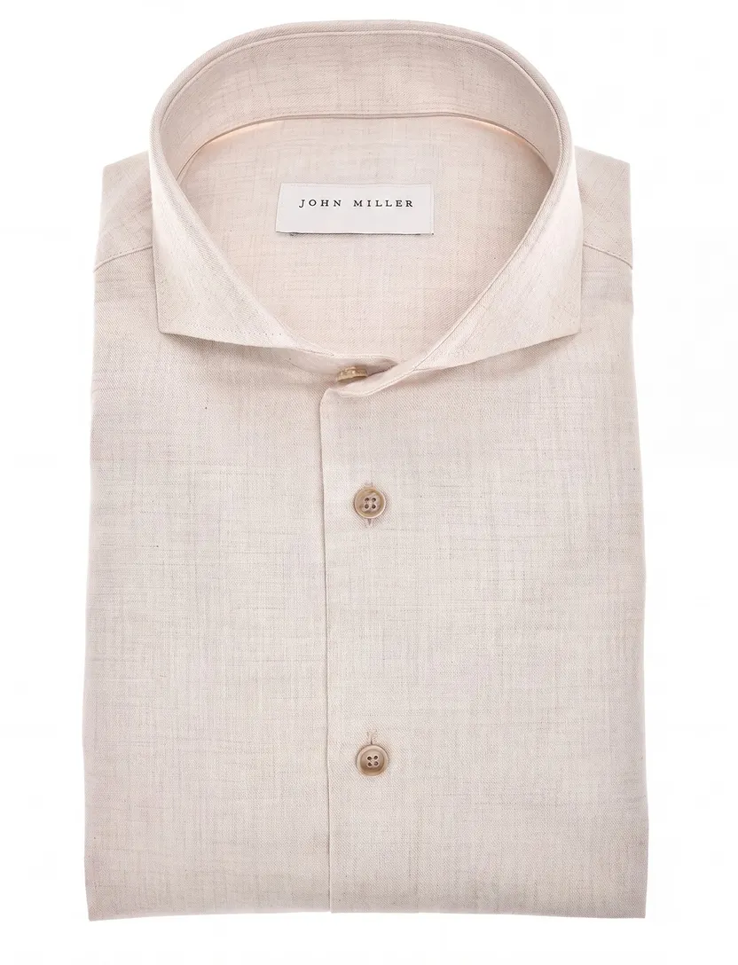 Overhemd John Miller Slim Fit beige gemeleerd