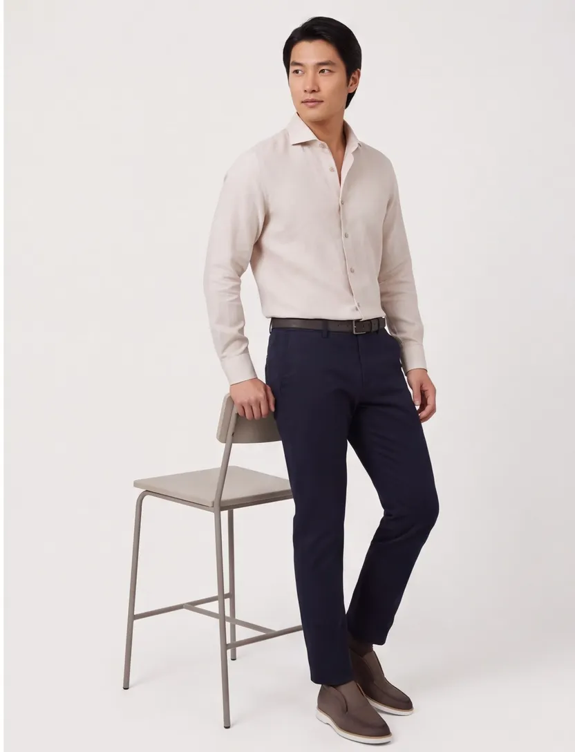 Overhemd John Miller Slim Fit beige gemeleerd