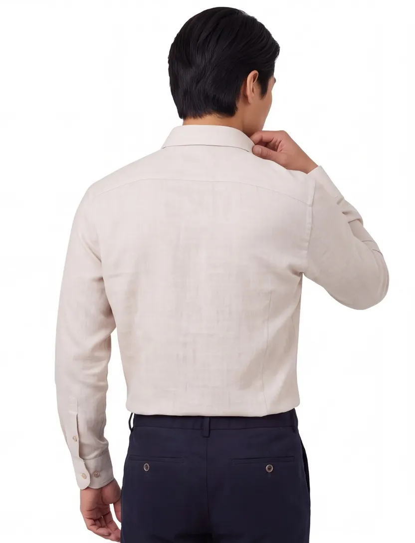 Overhemd John Miller Slim Fit beige gemeleerd