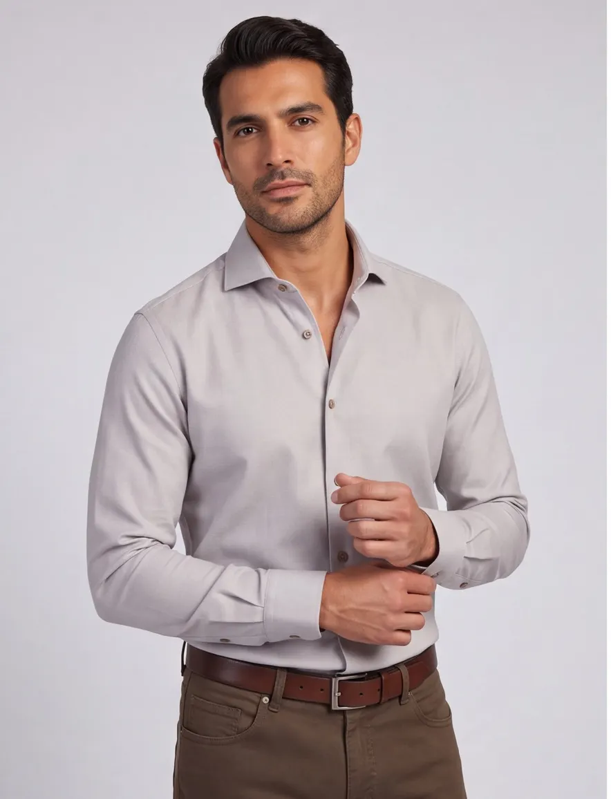 John Miller Tailored Fit New overhemd beige strijkvrij