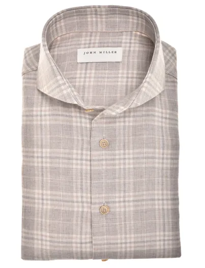 John Miller Overhemd John Miller Tailored Fit New beige geruit