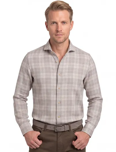 John Miller Overhemd John Miller Tailored Fit New beige geruit
