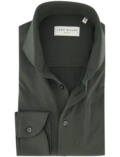 John Miller Overhemd John Miller Slim Fit olijfgroen stretch