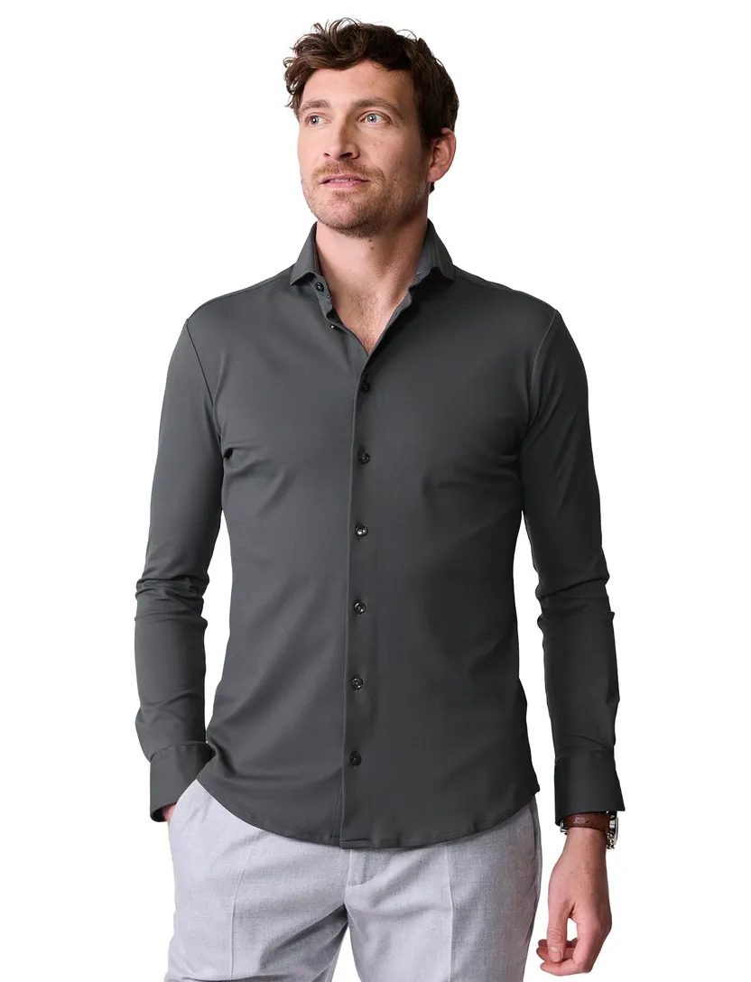 Overhemd John Miller Slim Fit olijfgroen stretch