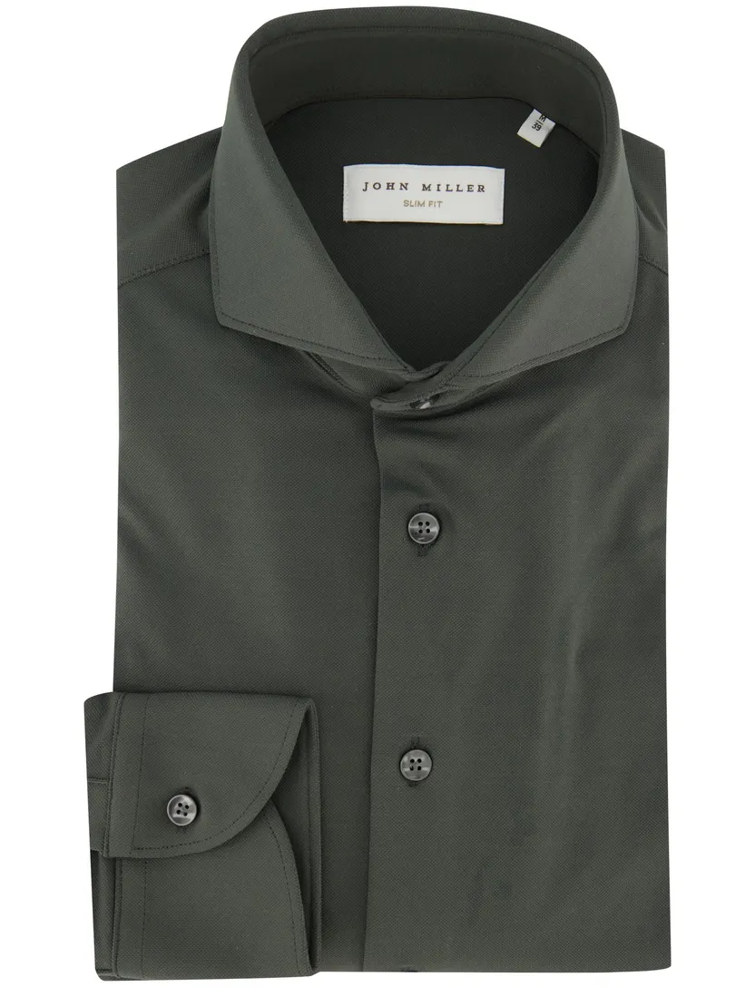 Overhemd John Miller Slim Fit olijfgroen stretch